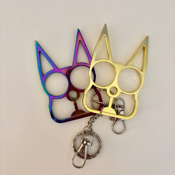 Cat pointy ears keychain~ Cat Knuckles~ self defense keychain~gold & iridescent - Picture 1 of 1